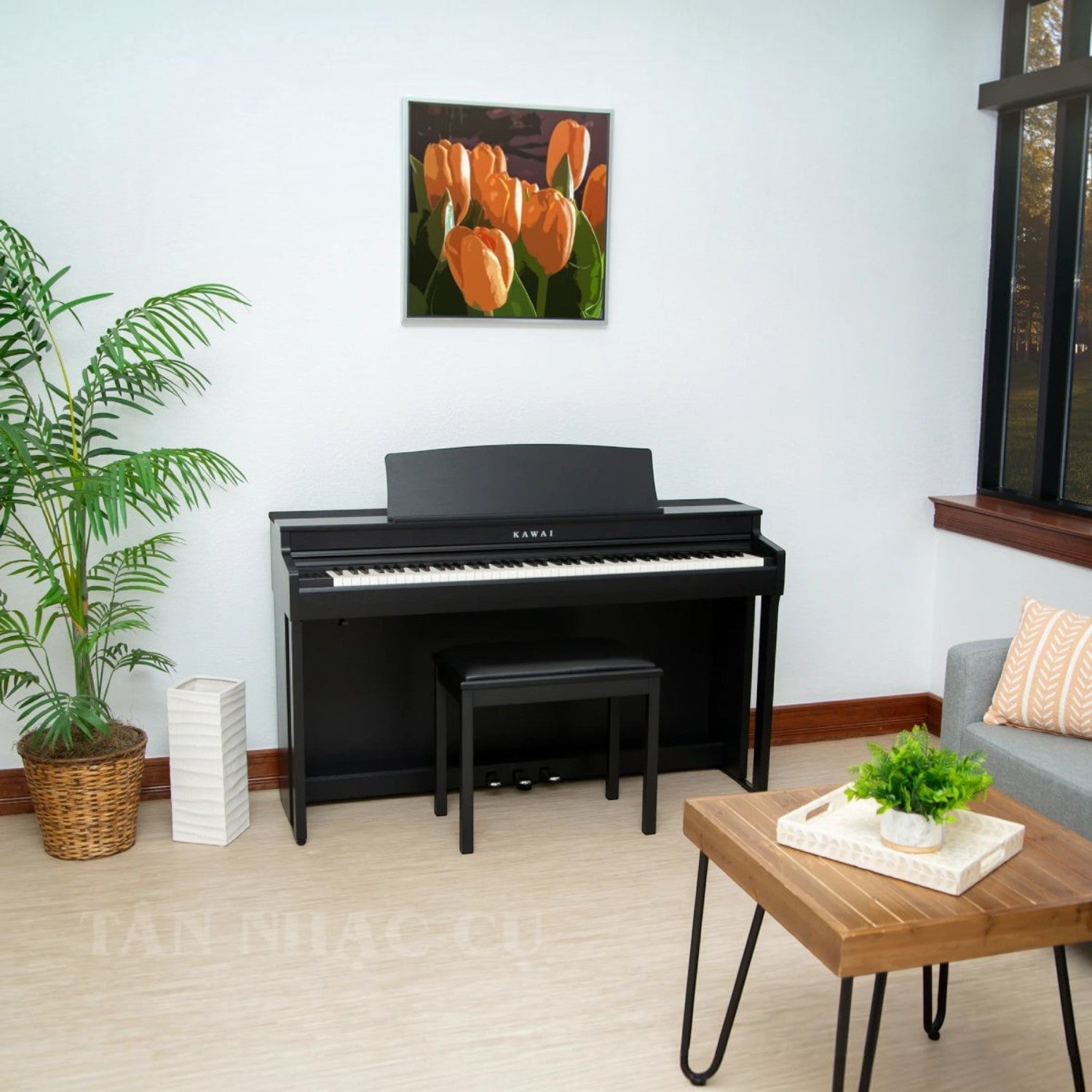 Đàn piano điện Kawai CN301 màu đen sang trọng tại showroom TÂN NHẠC CỤ, thiết kế dáng tủ hiện đại và tinh tế.