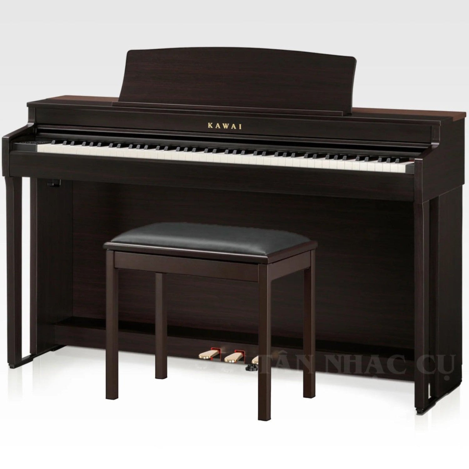 Đàn piano điện Kawai CN301 màu vân gỗ sang trọng tại TÂN NHẠC CỤ, thiết kế dáng tủ hiện đại với ghế đàn đi kèm.