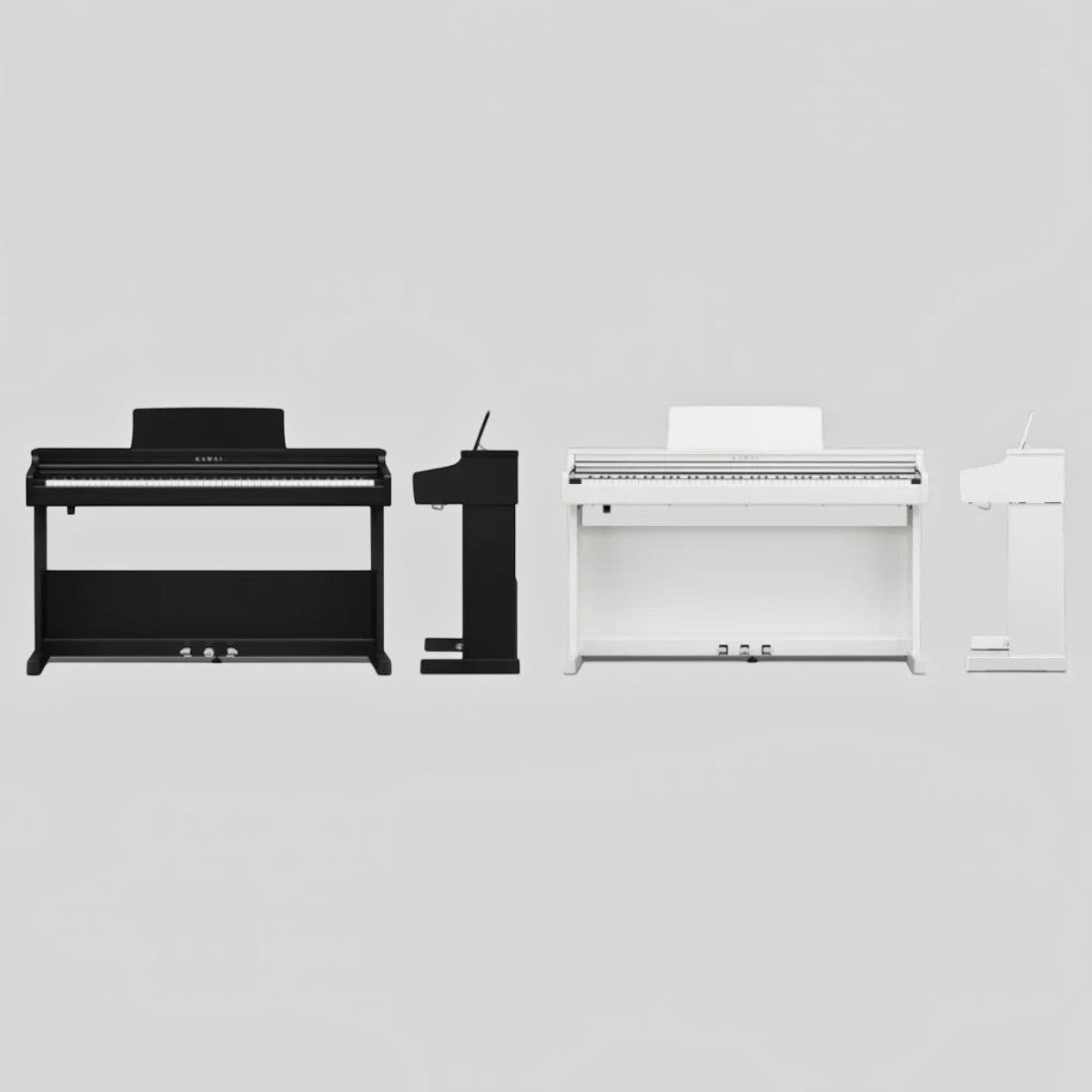 Đàn piano điện Kawai CX102 dáng tủ màu đen và trắng tại Tân Nhạc Cụ, thiết kế gọn gàng với 3 pedal gắn liền.