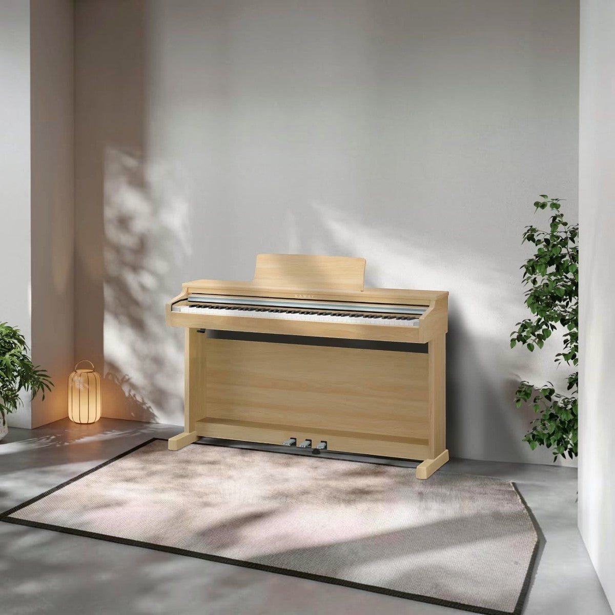 Đàn piano điện Kawai CX202 dáng tủ màu gỗ sáng tại Tân Nhạc Cụ, thiết kế hiện đại, tinh tế cho không gian gia đình.