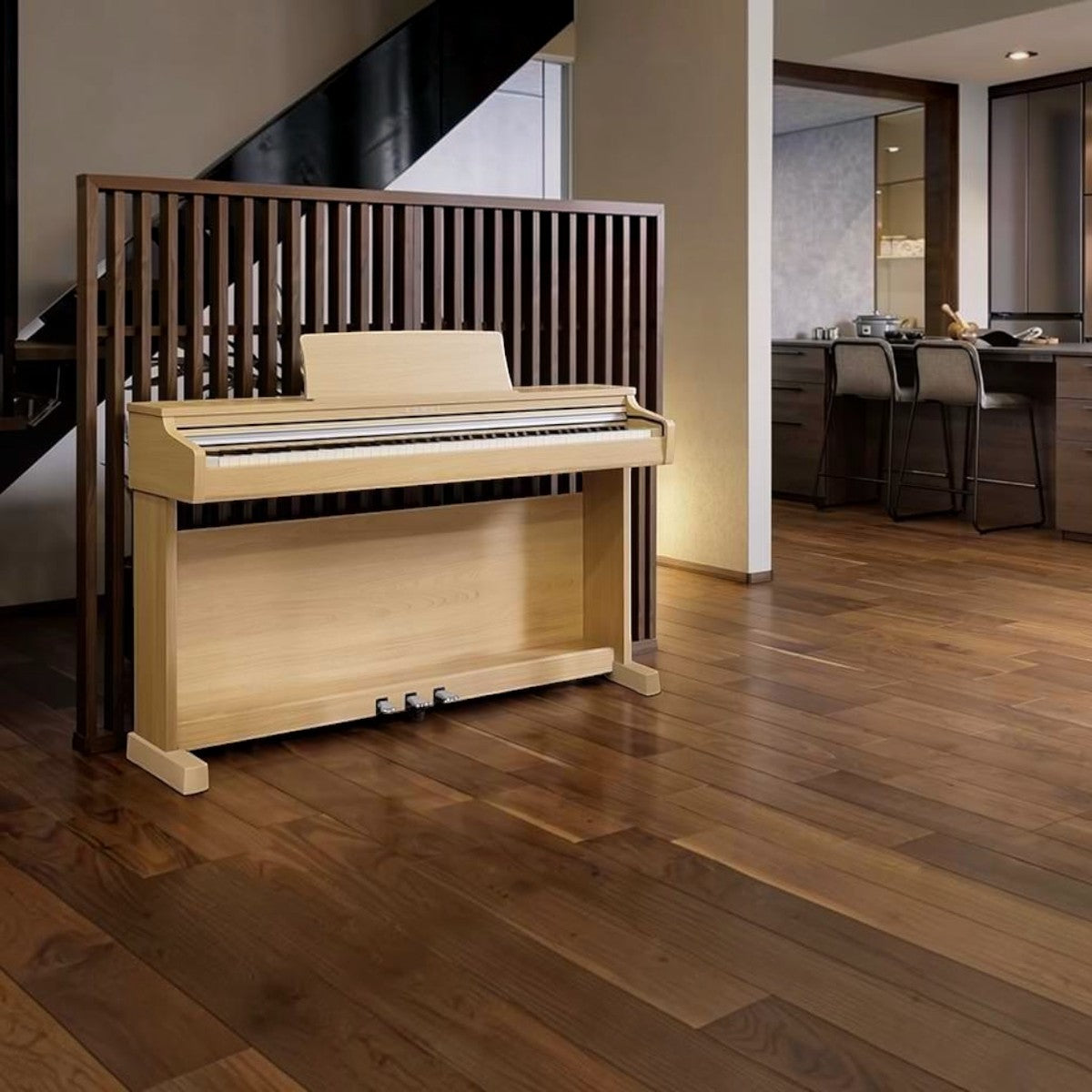 Đàn piano điện Kawai CX202 dáng tủ màu gỗ tự nhiên sang trọng tại showroom Tân Nhạc Cụ