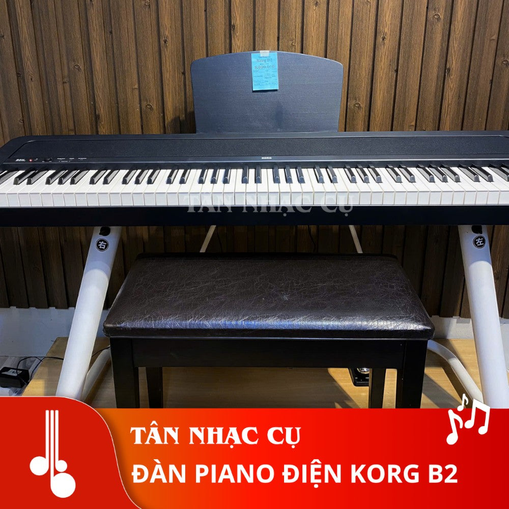 Đàn piano điện Korg B2 màu đen tại TÂN NHẠC CỤ, thiết kế gọn nhẹ với bàn phím búa NH, kèm ghế ngồi và giá nhạc