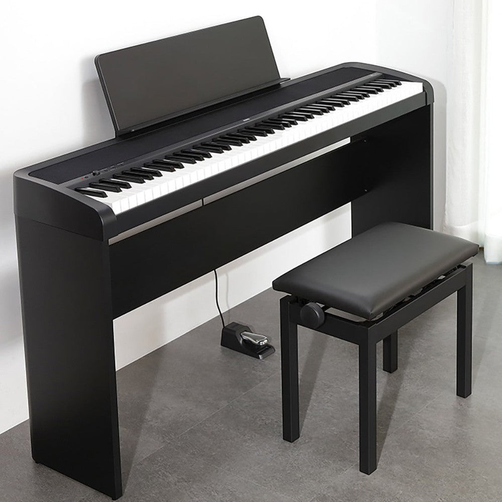 Đàn piano điện Korg B2 màu đen tại TÂN NHẠC CỤ với thiết kế gọn nhẹ, bàn phím búa NH và ghế ngồi đi kèm