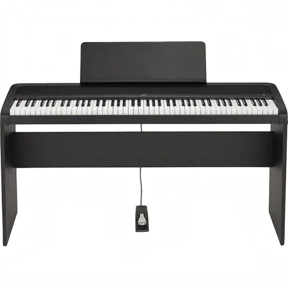 Đàn piano điện Korg B2 màu đen tại TÂN NHẠC CỤ với thiết kế gọn nhẹ, bàn phím búa NH và pedal ngân đi kèm.