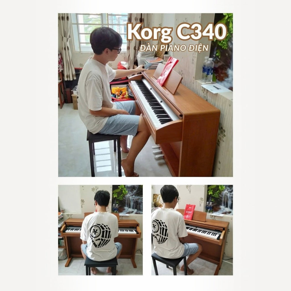 Đàn piano điện Korg C340 dáng tủ màu gỗ tại Tân Nhạc Cụ với bàn phím RH3 chân thực cho người chơi