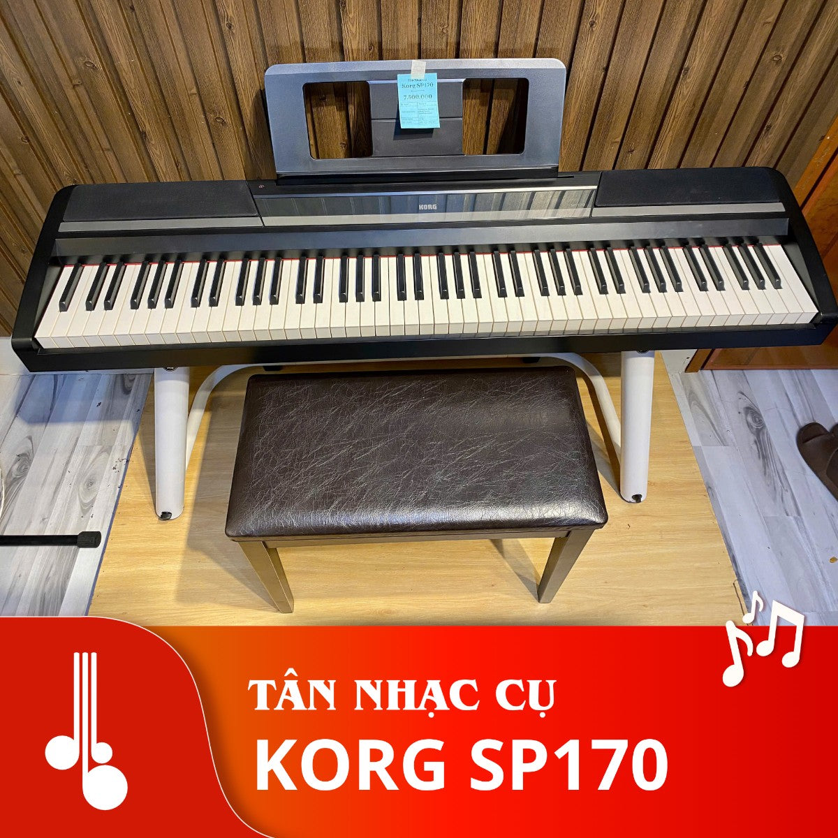 Đàn piano điện Korg SP170 màu đen tại TÂN NHẠC CỤ với bàn phím búa NH, thiết kế tối giản và ghế đàn đi kèm