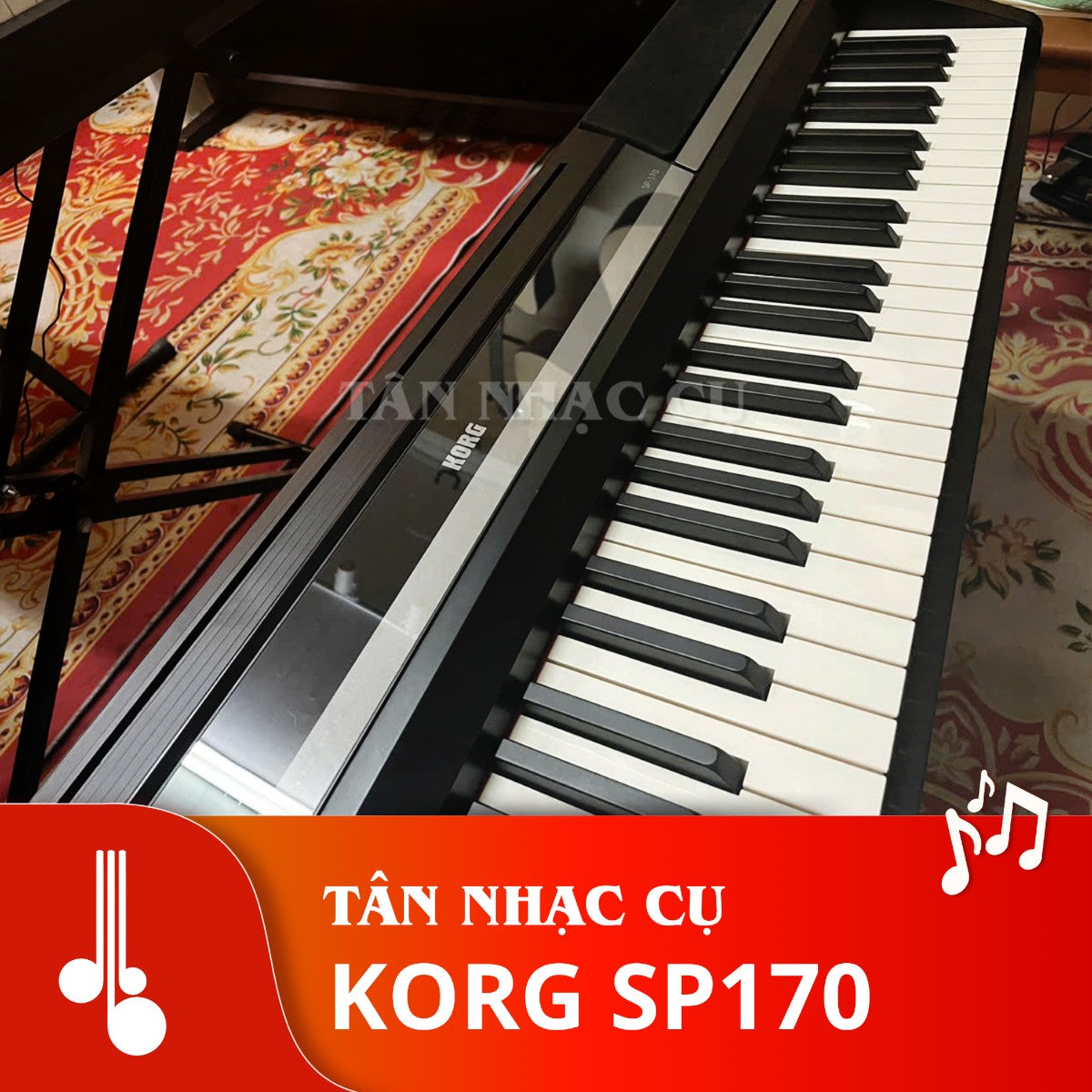 Đàn piano điện Korg SP170 màu đen tại TÂN NHẠC CỤ với bàn phím búa NH, thiết kế tối giản, gọn nhẹ cho người mới tập