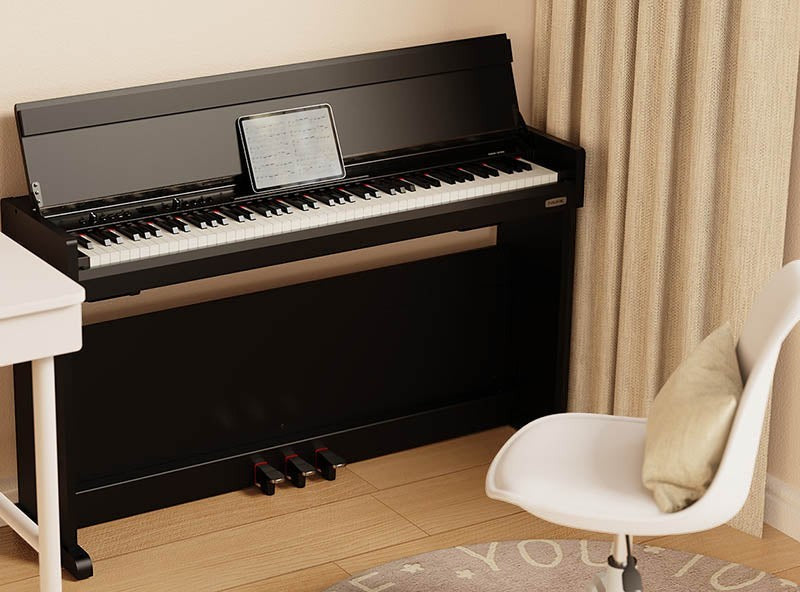 Đàn piano điện NUX NCK330 màu đen dáng tủ hiện đại, 88 phím búa, có nắp gập và bộ 3 pedal tại TÂN NHẠC CỤ