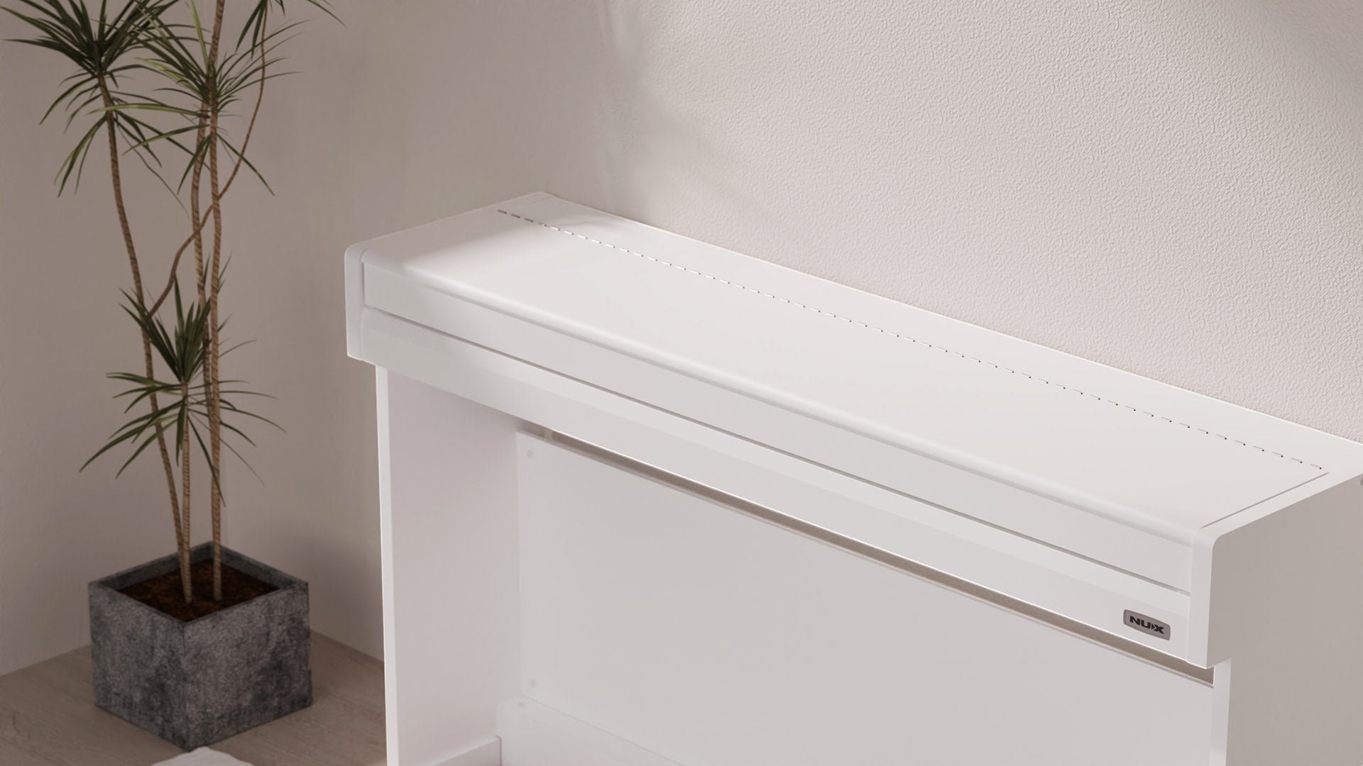 Đàn piano điện TÂN NHẠC CỤ Nux NCK330 màu trắng dáng tủ hiện đại với nắp đậy phím tinh tế