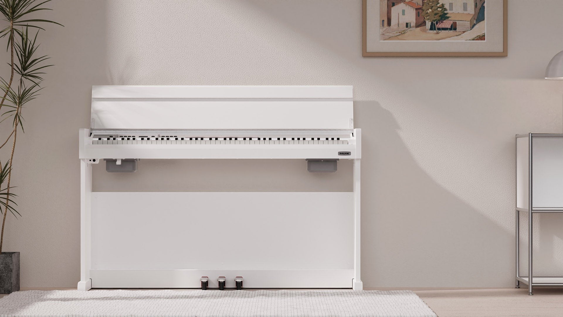 Đàn piano điện Nux NCK330 màu trắng thanh lịch từ TÂN NHẠC CỤ với thiết kế upright hiện đại và 88 phím tiêu chuẩn