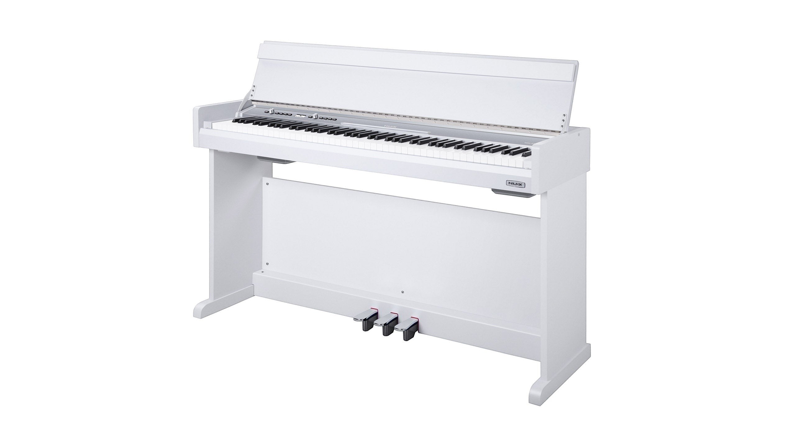 Đàn piano điện TÂN NHẠC CỤ Nux NCK330 màu trắng dáng tủ với 88 phím búa và bộ 3 pedal cố định