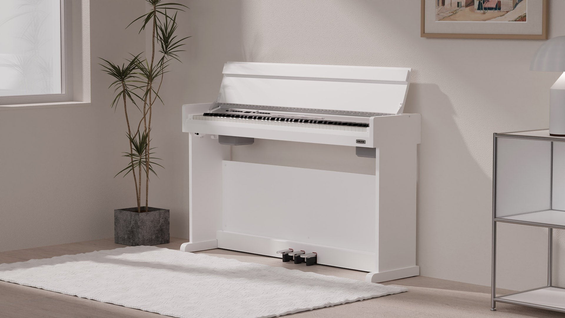 Đàn piano điện Nux NCK330 màu trắng thanh lịch, thiết kế upright nhỏ gọn tại TÂN NHẠC CỤ