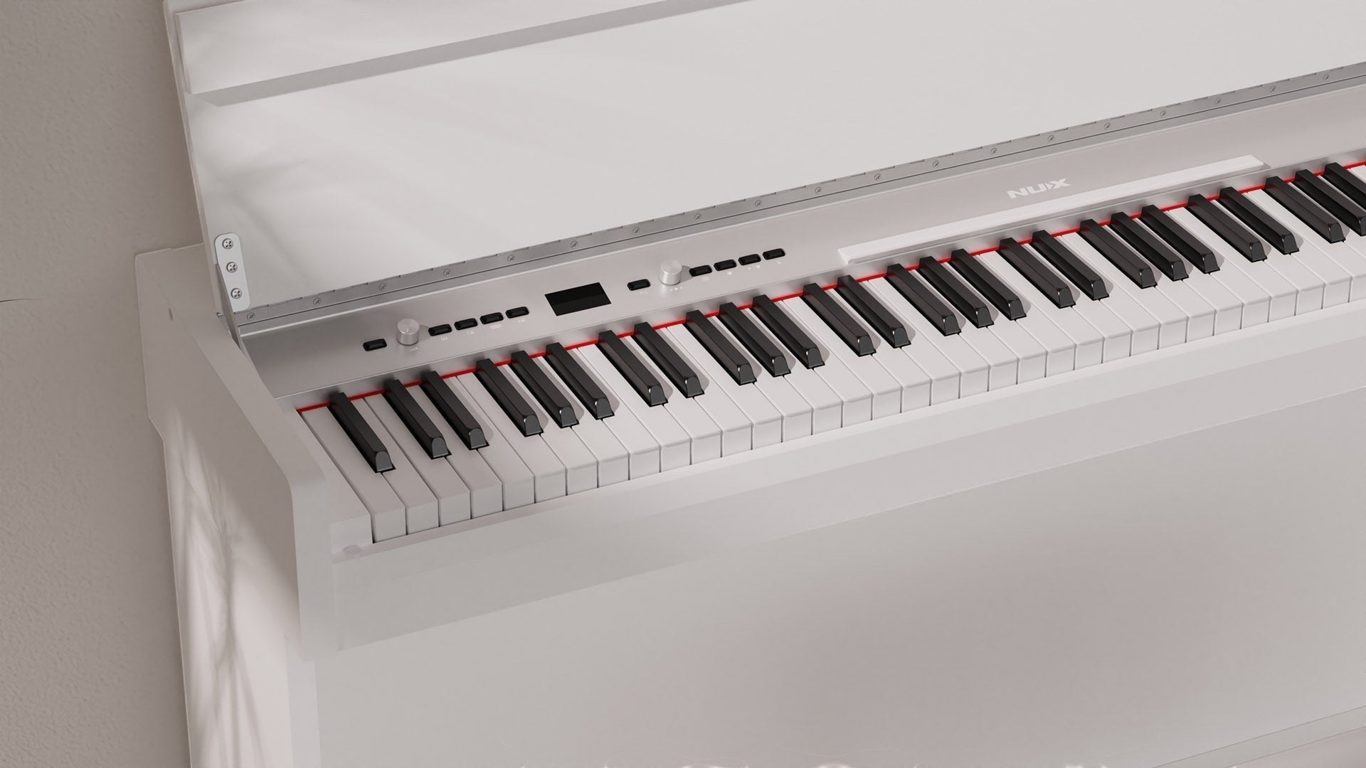 Đàn piano điện NUX NCK330 màu trắng tại Tân Nhạc Cụ với bàn phím 88 phím búa và nắp gập sang trọng
