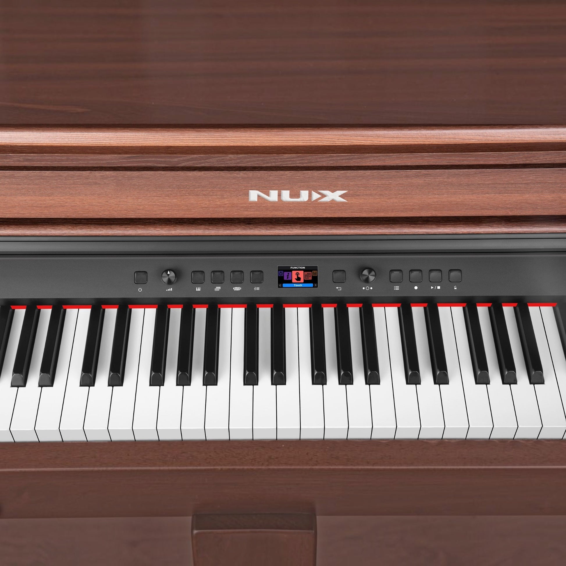 Bảng điều khiển và bàn phím đàn piano điện Nux NCK430 tại TÂN NHẠC CỤ với màn hình hiển thị chức năng hiện đại