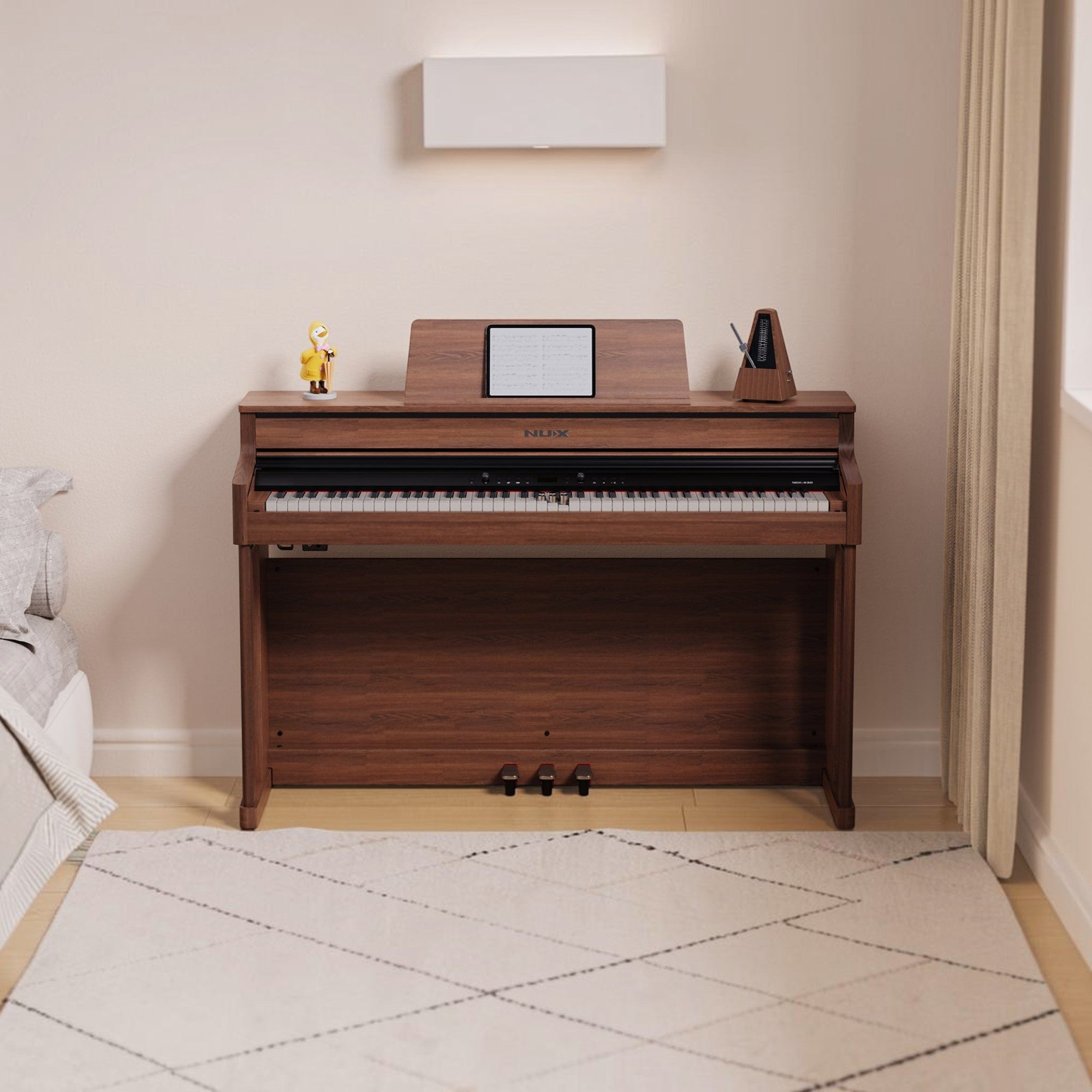 Đàn piano điện Nux NCK430 màu gỗ sang trọng tại TÂN NHẠC CỤ với thiết kế hiện đại và bàn phím hammer-action cao cấp
