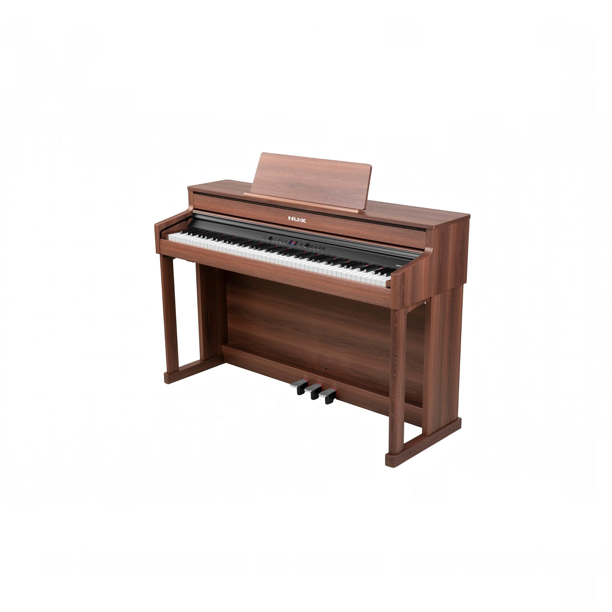 Đàn piano điện Nux NCK430 từ TÂN NHẠC CỤ với thiết kế vân gỗ sang trọng, bàn phím hammer-action và 3 pedal chuyên nghiệp
