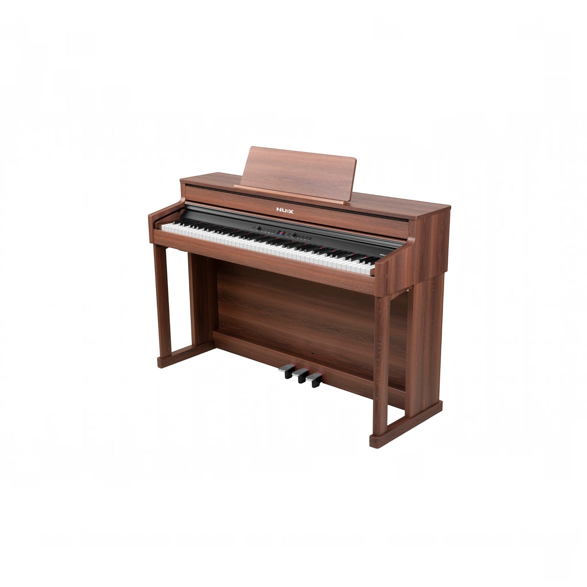 Đàn piano điện Nux NCK430 từ TÂN NHẠC CỤ với thiết kế vân gỗ sang trọng, bàn phím hammer-action và 3 pedal chuyên nghiệp