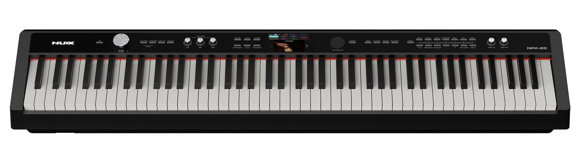 Đàn piano điện NUX NPK-20 màu đen tại Tân Nhạc Cụ với 88 phím búa, màn hình LCD màu và bảng điều khiển trực quan.
