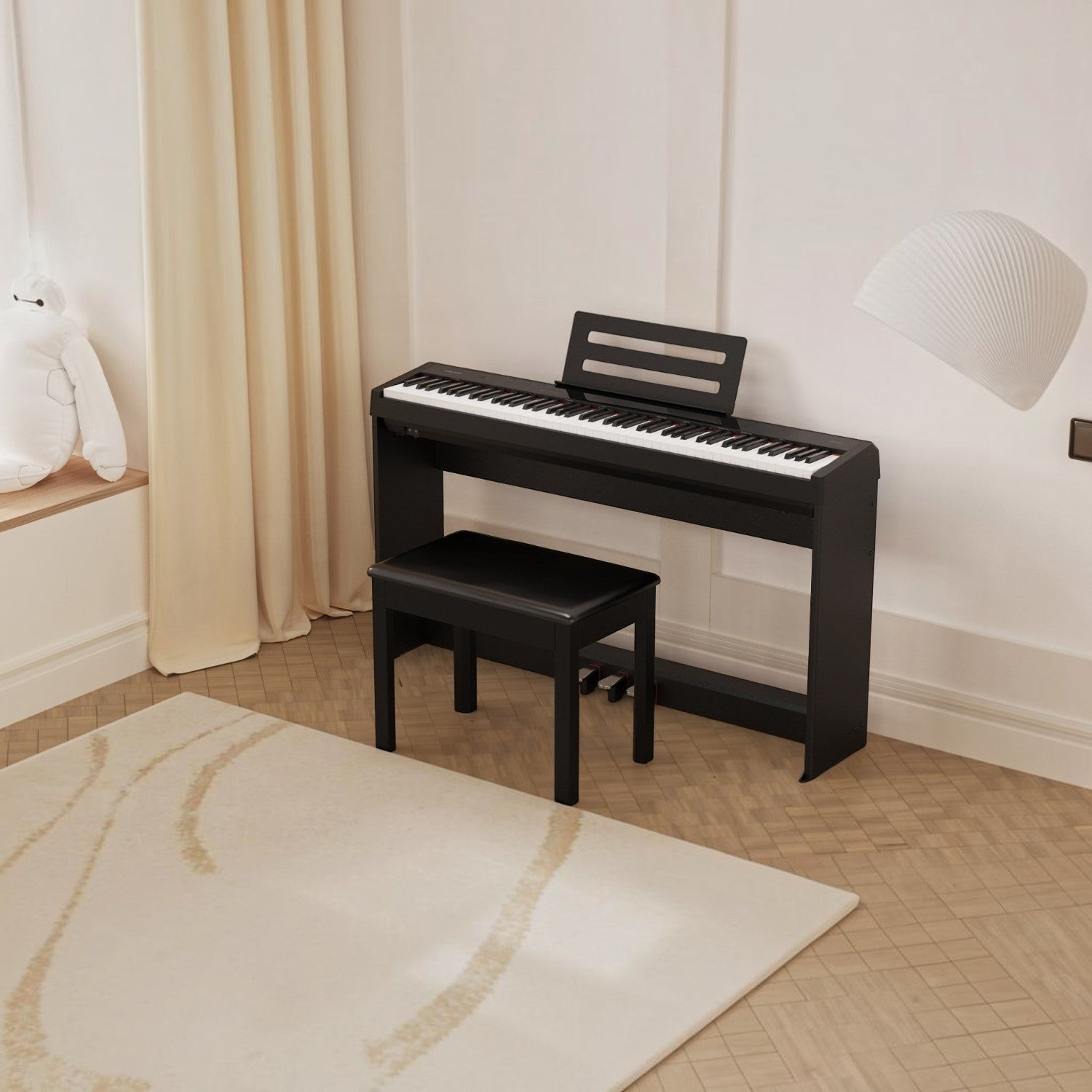 Đàn piano điện Nux NPK200 màu đen hiện đại tại TÂN NHẠC CỤ với thiết kế gọn nhẹ, bàn phím WKJ-03 và ghế ngồi đi kèm