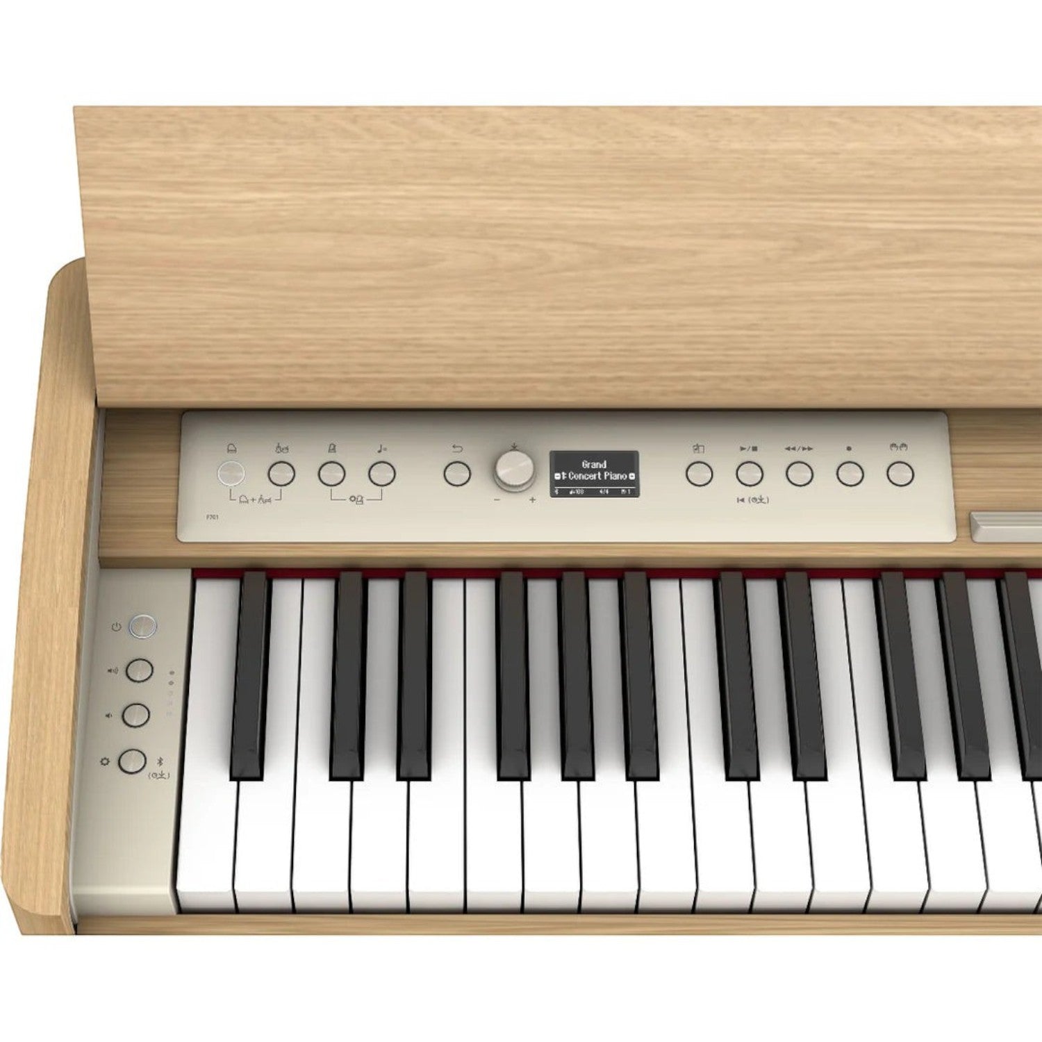Đàn piano điện Roland F701 màu gỗ sồi tại TÂN NHẠC CỤ với bảng điều khiển màn hình OLED và phím đàn PHA-4