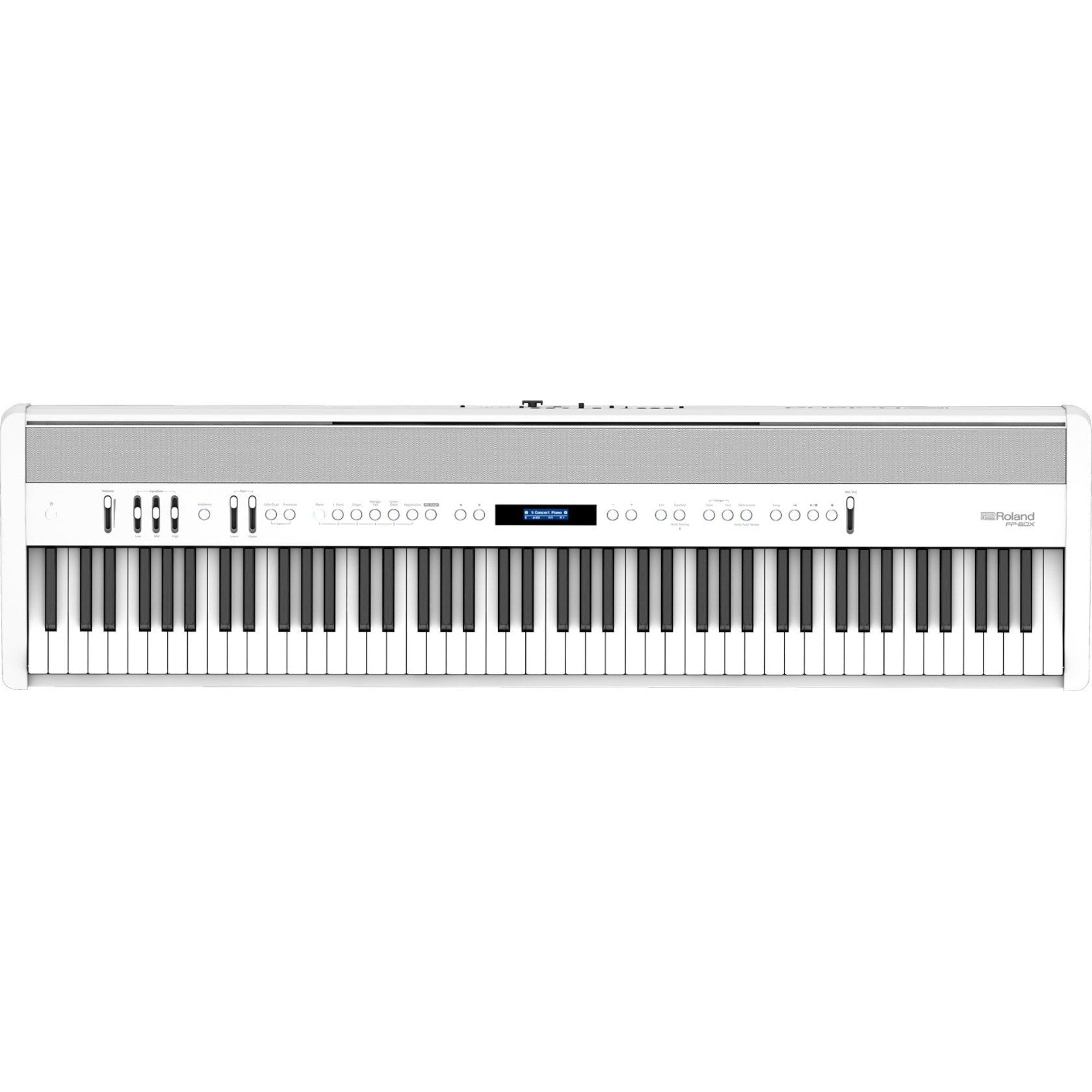 Đàn piano điện Roland FP-60X màu trắng 88 phím tại TÂN NHẠC CỤ, thiết kế hiện đại với màn hình LCD và bảng điều khiển