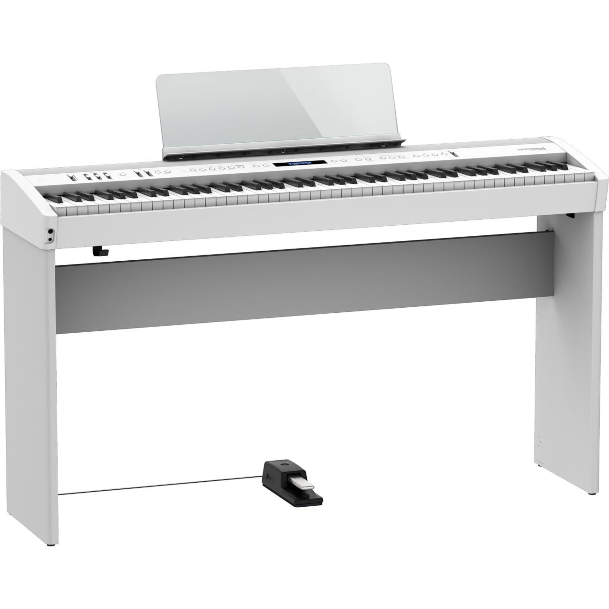 Đàn piano điện Roland FP-60X màu trắng tại TÂN NHẠC CỤ với 88 phím búa PHA-4, màn hình LCD và giá nhạc trong suốt
