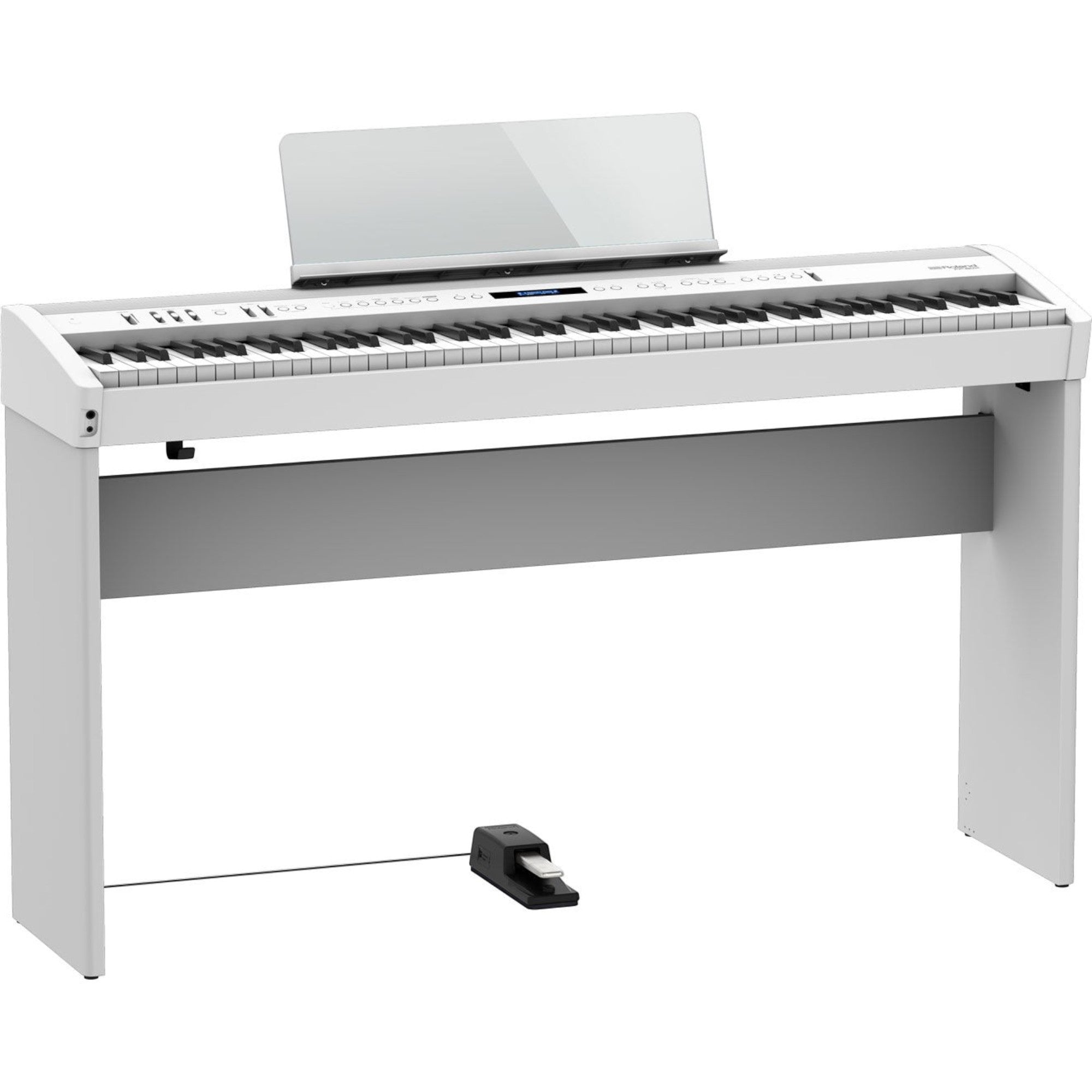 Đàn piano điện Roland FP-60X màu trắng tại TÂN NHẠC CỤ với 88 phím búa PHA-4, màn hình LCD và giá nhạc trong suốt