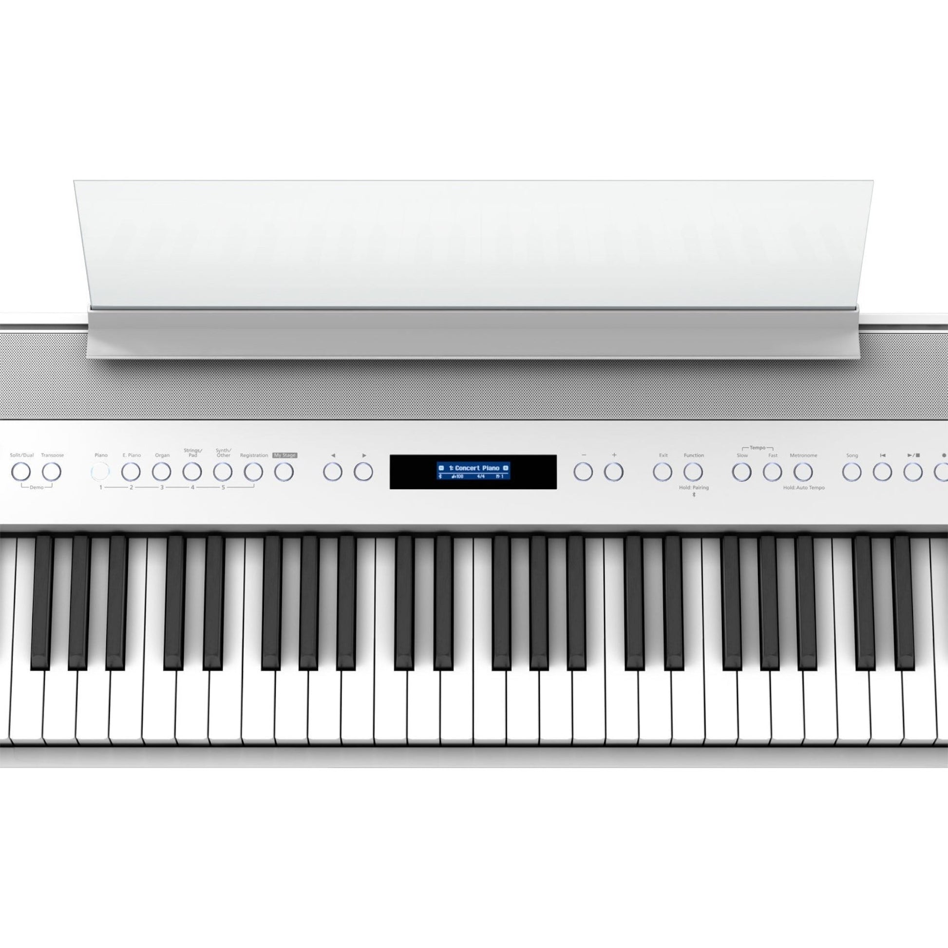 Đàn piano điện Roland FP-60X màu trắng với bảng điều khiển LCD và các nút chức năng tại TÂN NHẠC CỤ