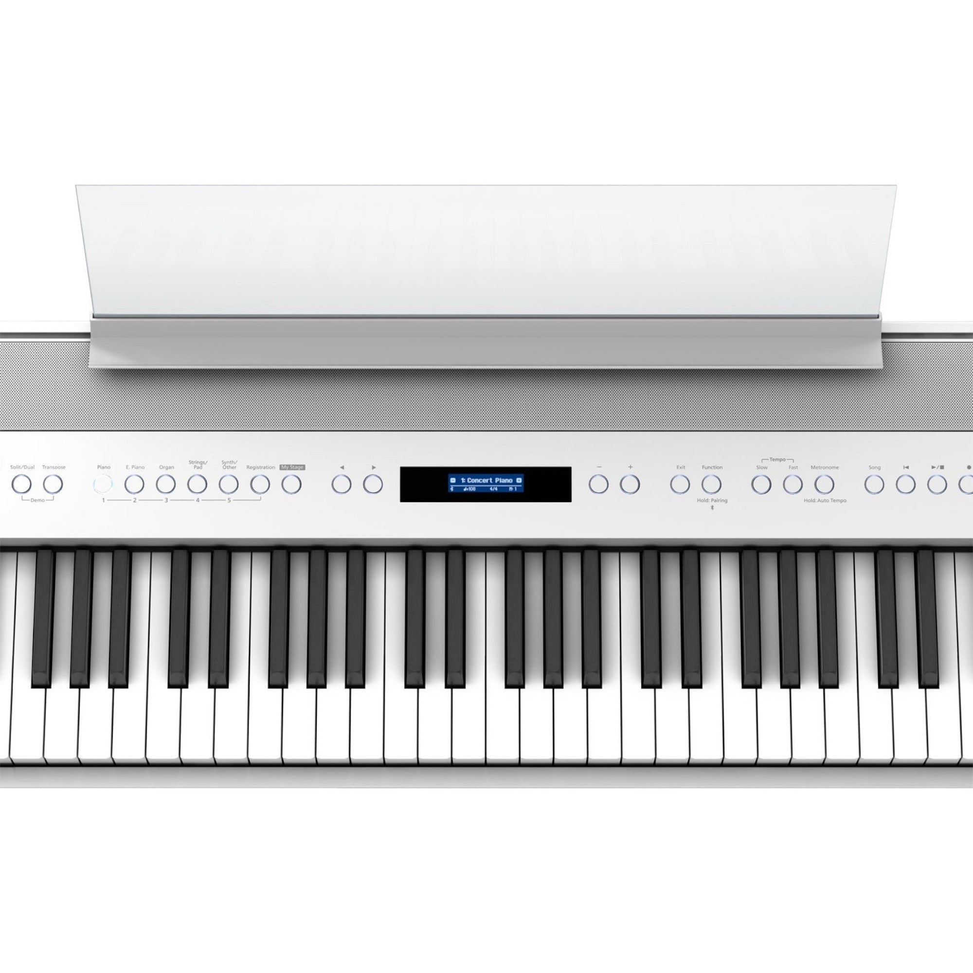 Đàn piano điện Roland FP-60X màu trắng với bảng điều khiển LCD và các nút chức năng tại TÂN NHẠC CỤ