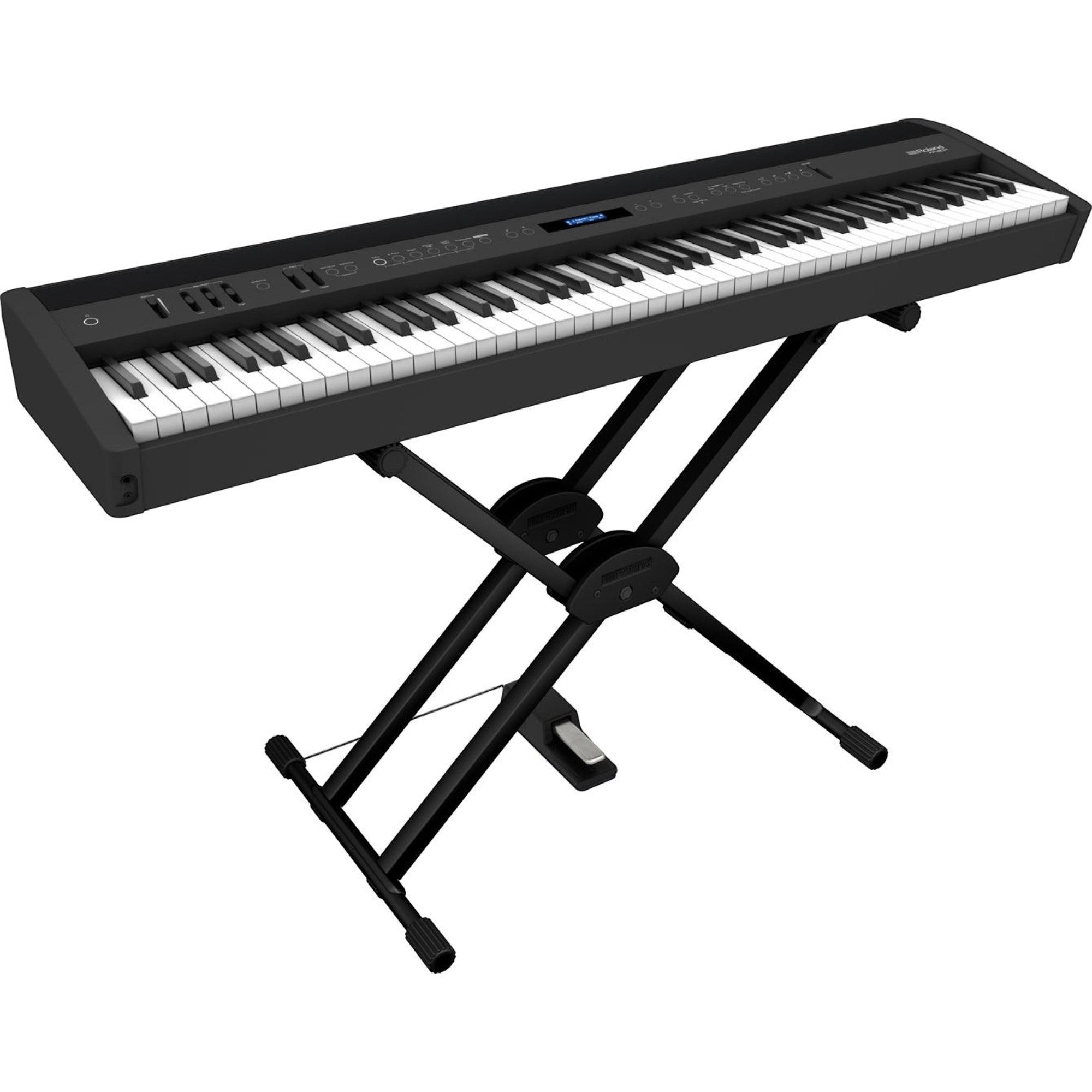 Đàn piano điện Roland FP-60X màu đen với 88 phím búa PHA-4, đặt trên chân đế chữ X tại TÂN NHẠC CỤ.