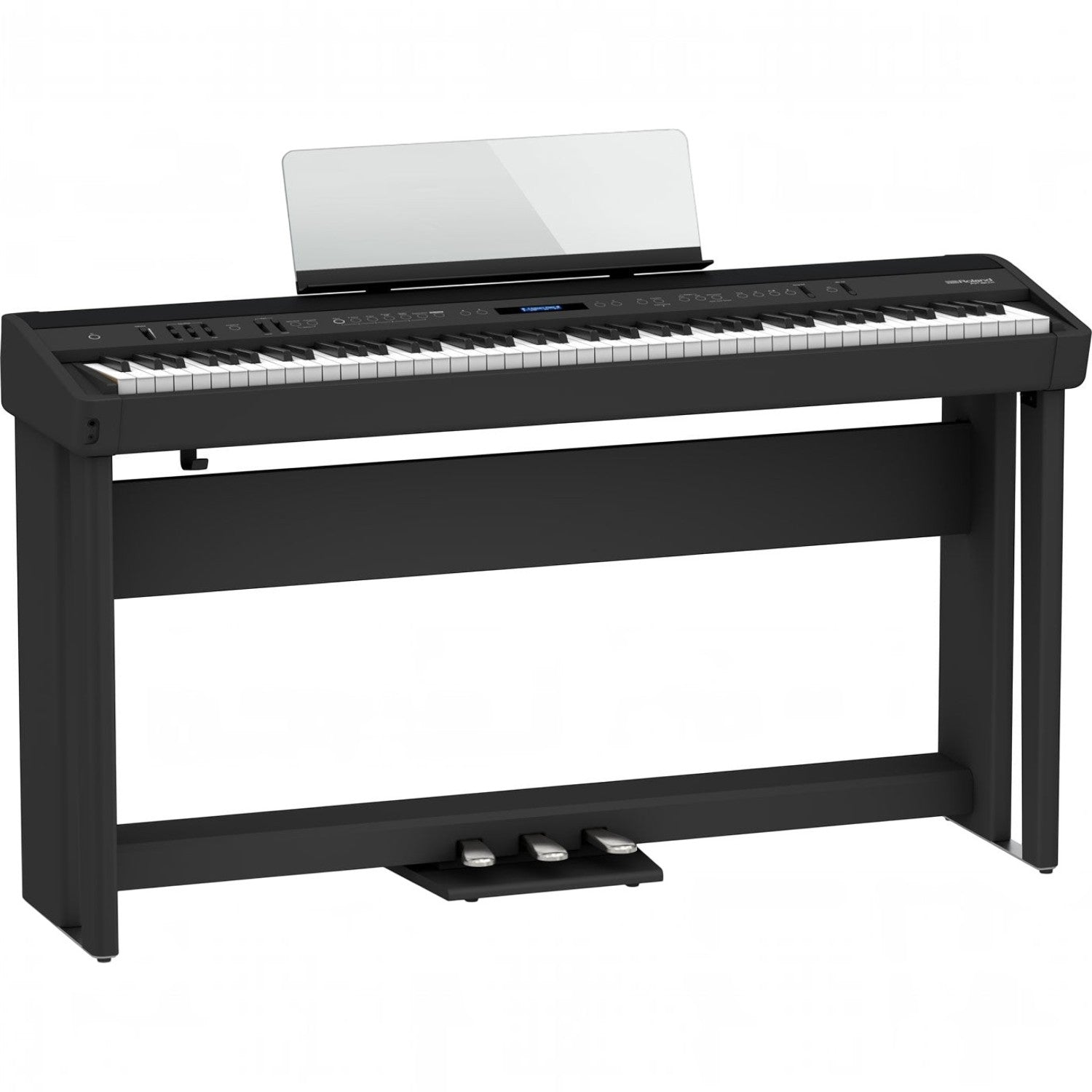 Đàn piano điện Roland FP-90X màu đen tại TÂN NHẠC CỤ với bàn phím lai gỗ PHA-50 và chân đế chuyên dụng