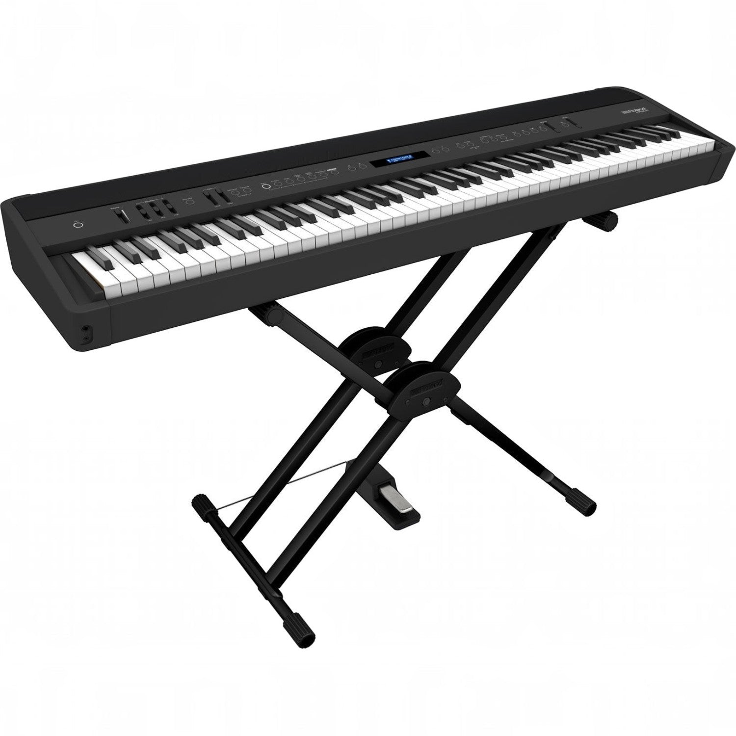 Đàn piano điện Roland FP-90X màu đen với bàn phím lai gỗ PHA-50, đặt trên chân đế tại TÂN NHẠC CỤ