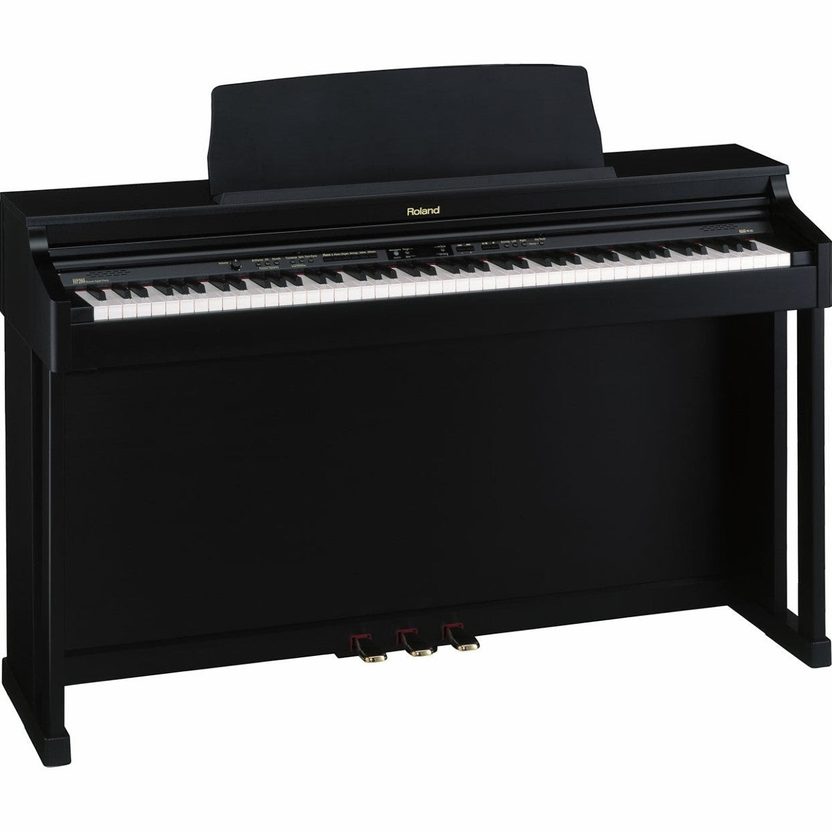 Đàn piano điện Roland HP-203 màu đen sang trọng tại Tân Nhạc Cụ với thiết kế dáng tủ cổ điển và bàn phím PHA II