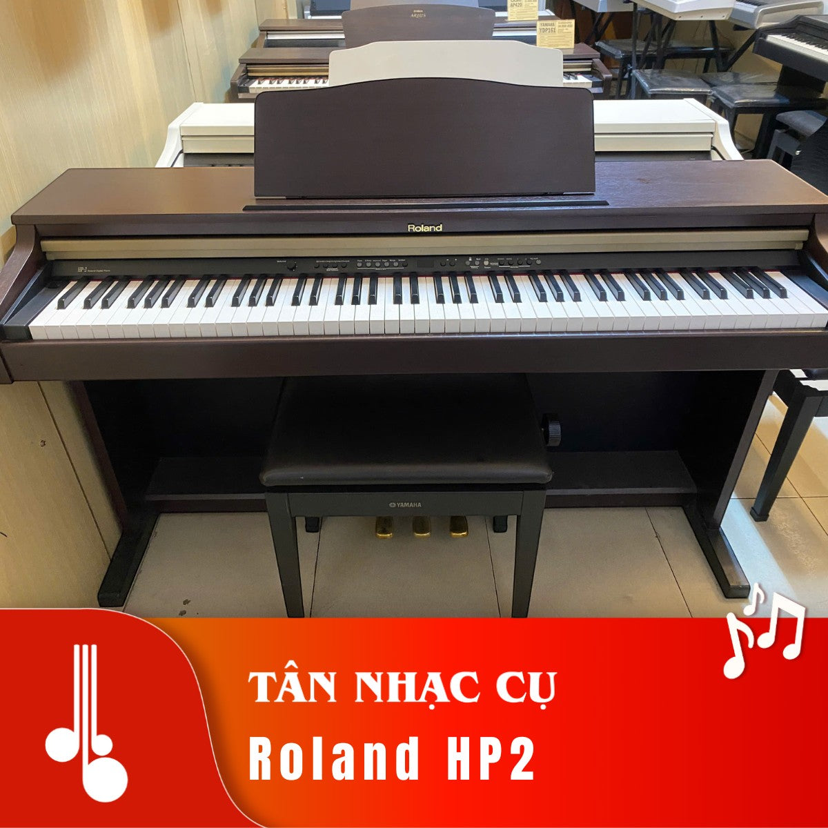 Đàn piano điện Roland HP2 màu gỗ nâu sang trọng với bàn phím búa PHA II tại cửa hàng TÂN NHẠC CỤ