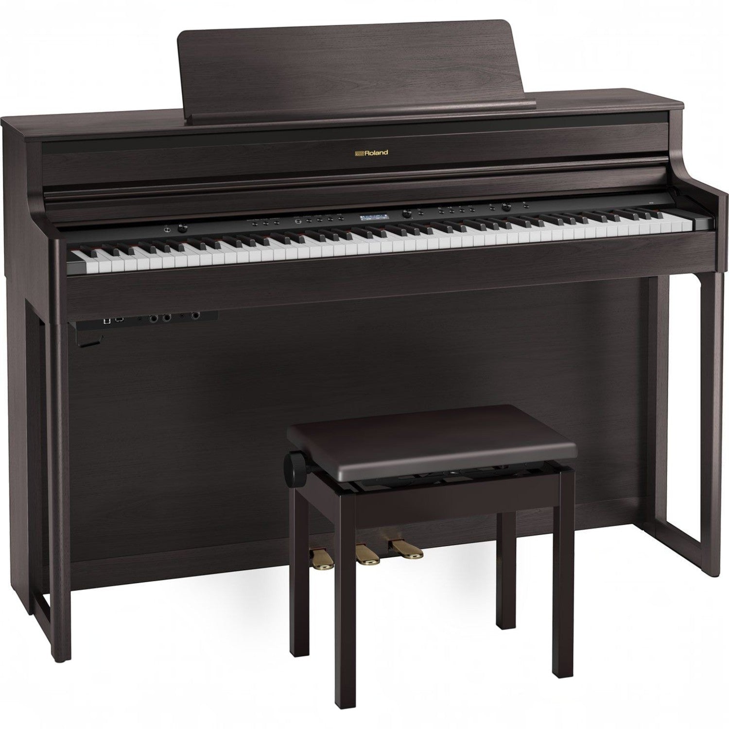 Đàn piano điện Roland HP704 màu nâu gỗ sang trọng với phím búa PHA-50 và ghế đàn tại TÂN NHẠC CỤ