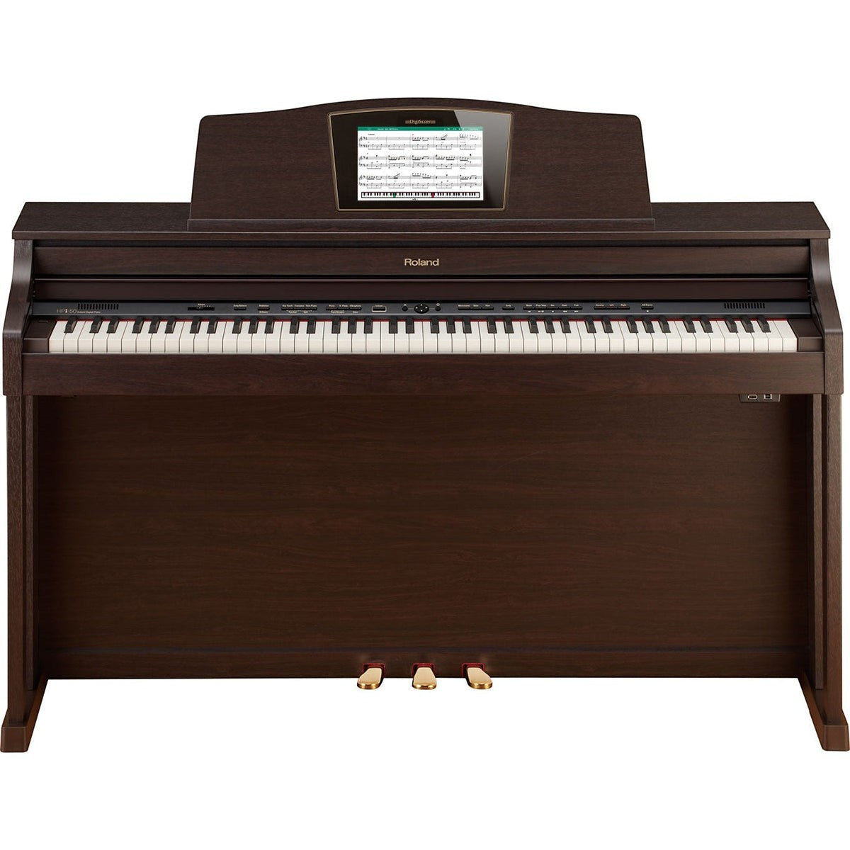 Đàn piano điện Roland HPi-50 màu gỗ hồng đào tại TÂN NHẠC CỤ với màn hình DigiScore tương tác trên giá nhạc