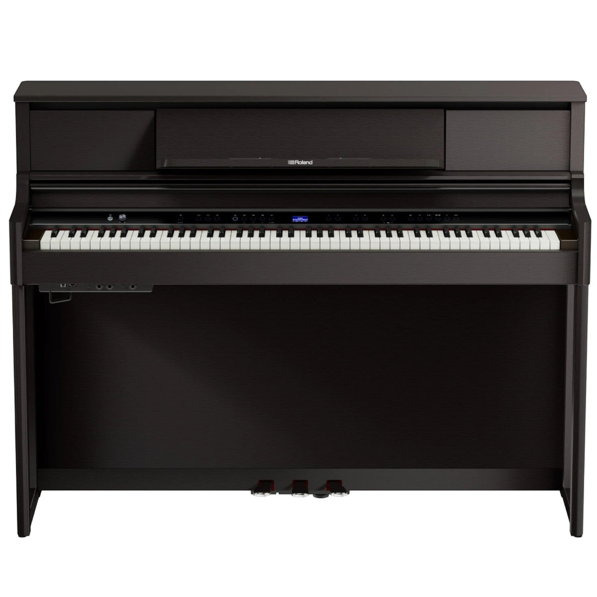 Đàn piano điện TÂN NHẠC CỤ Roland LX-5 màu nâu gỗ sẫm sang trọng với thiết kế tủ đứng hiện đại và bàn phím 88 phím.