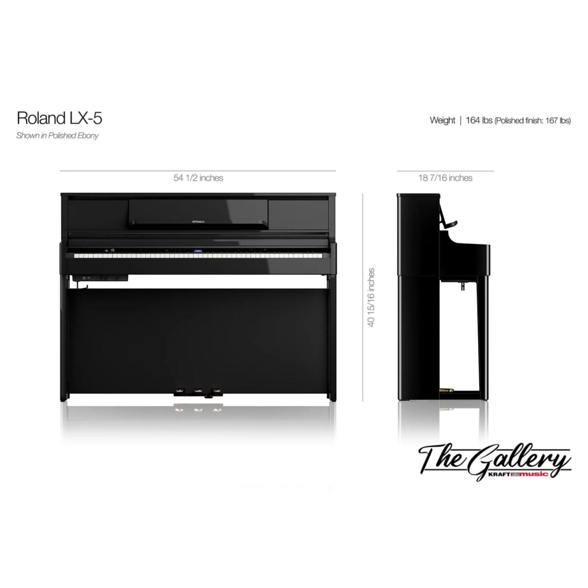 Đàn piano điện TÂN NHẠC CỤ Roland LX-5 màu đen bóng với thông số kích thước chi tiết