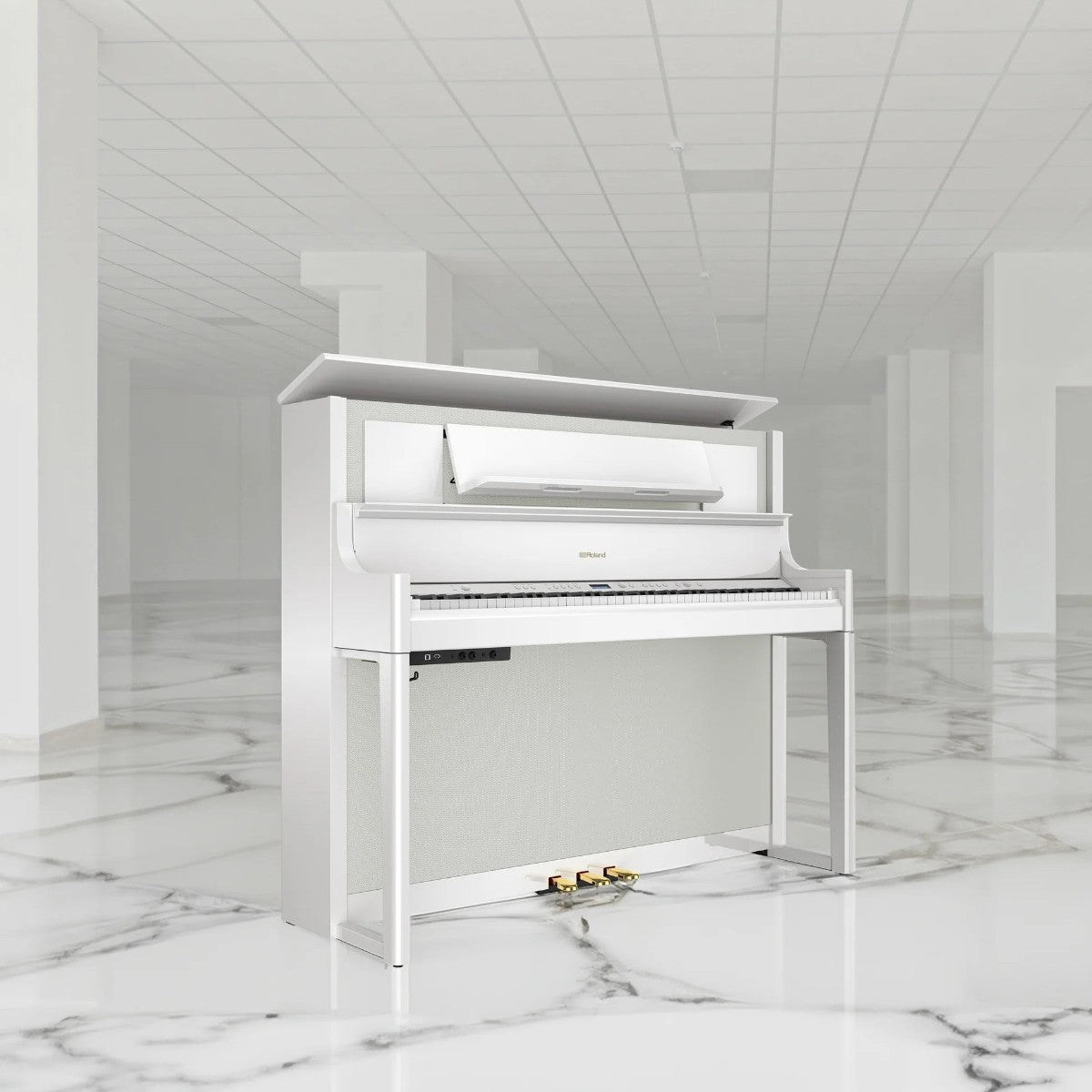 Đàn piano điện Roland LX708 màu trắng sang trọng tại TÂN NHẠC CỤ, thiết kế tủ đứng hiện đại với nắp đàn mở
