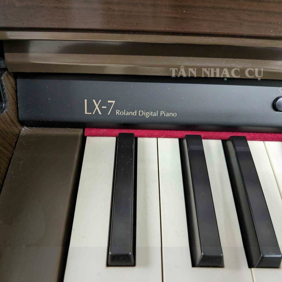 Cận cảnh bàn phím và logo đàn piano điện Roland LX7 tại TÂN NHẠC CỤ