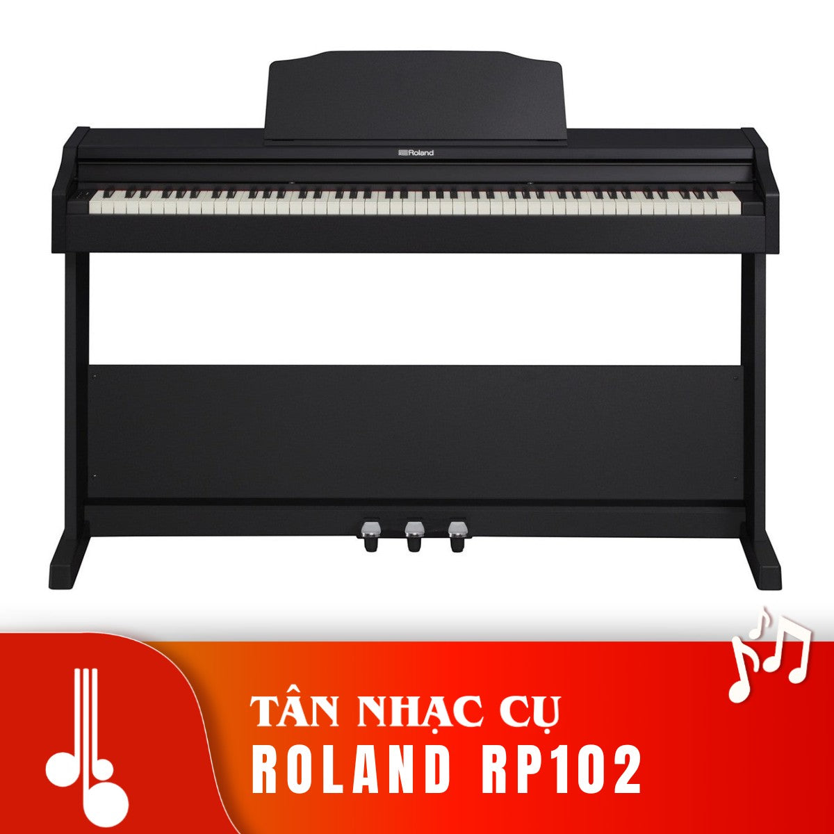 Đàn piano điện Roland RP102 màu đen dáng tủ tại Tân Nhạc Cụ với bàn phím búa PHA-4 và thiết kế tối giản hiện đại