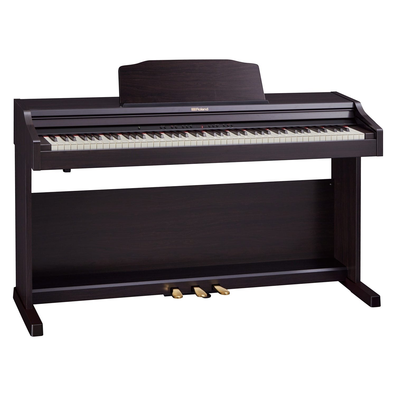 Đàn piano điện Roland RP302 màu gỗ hồng sắc sang trọng tại TÂN NHẠC CỤ, thiết kế dáng tủ gọn gàng và tinh tế.