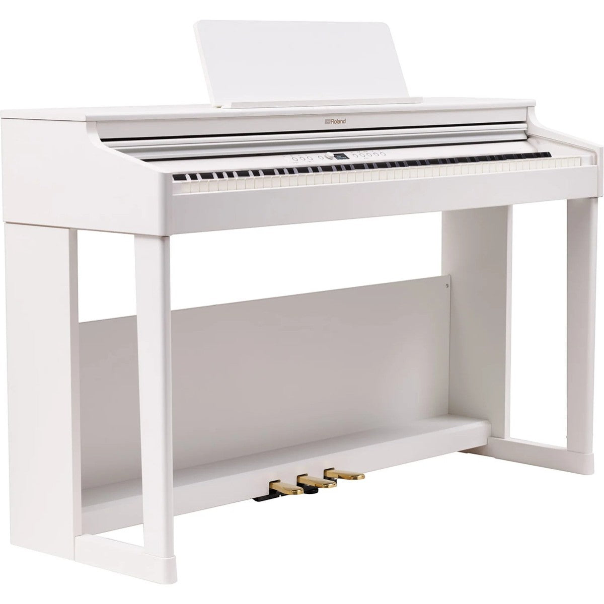 Đàn piano điện Roland RP701 màu trắng dáng tủ thanh lịch tại TÂN NHẠC CỤ, thiết kế hiện đại với 3 pedal vàng
