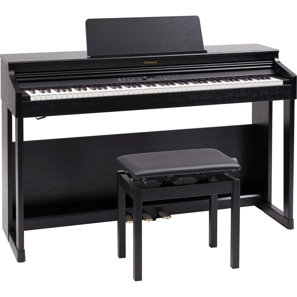 Đàn piano điện Roland RP701 màu đen dáng tủ tại TÂN NHẠC CỤ, kèm ghế đàn, thiết kế thanh lịch và hiện đại.