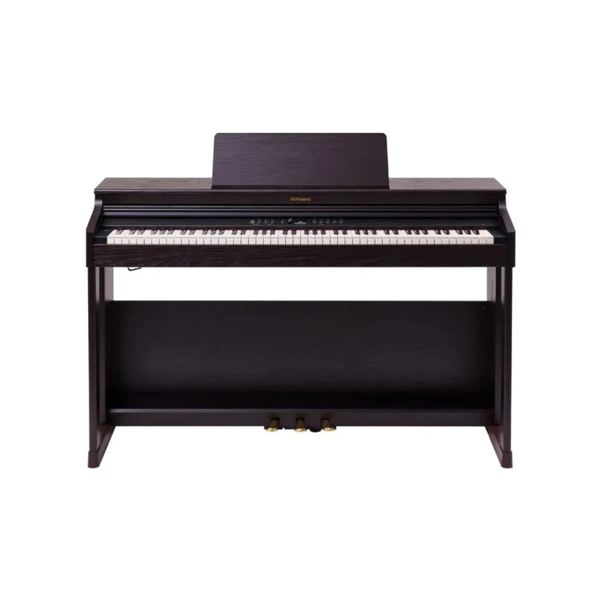Đàn piano điện Roland RP701 dáng tủ màu nâu gỗ sang trọng tại Tân Nhạc Cụ, thiết kế upright hiện đại và tinh tế.