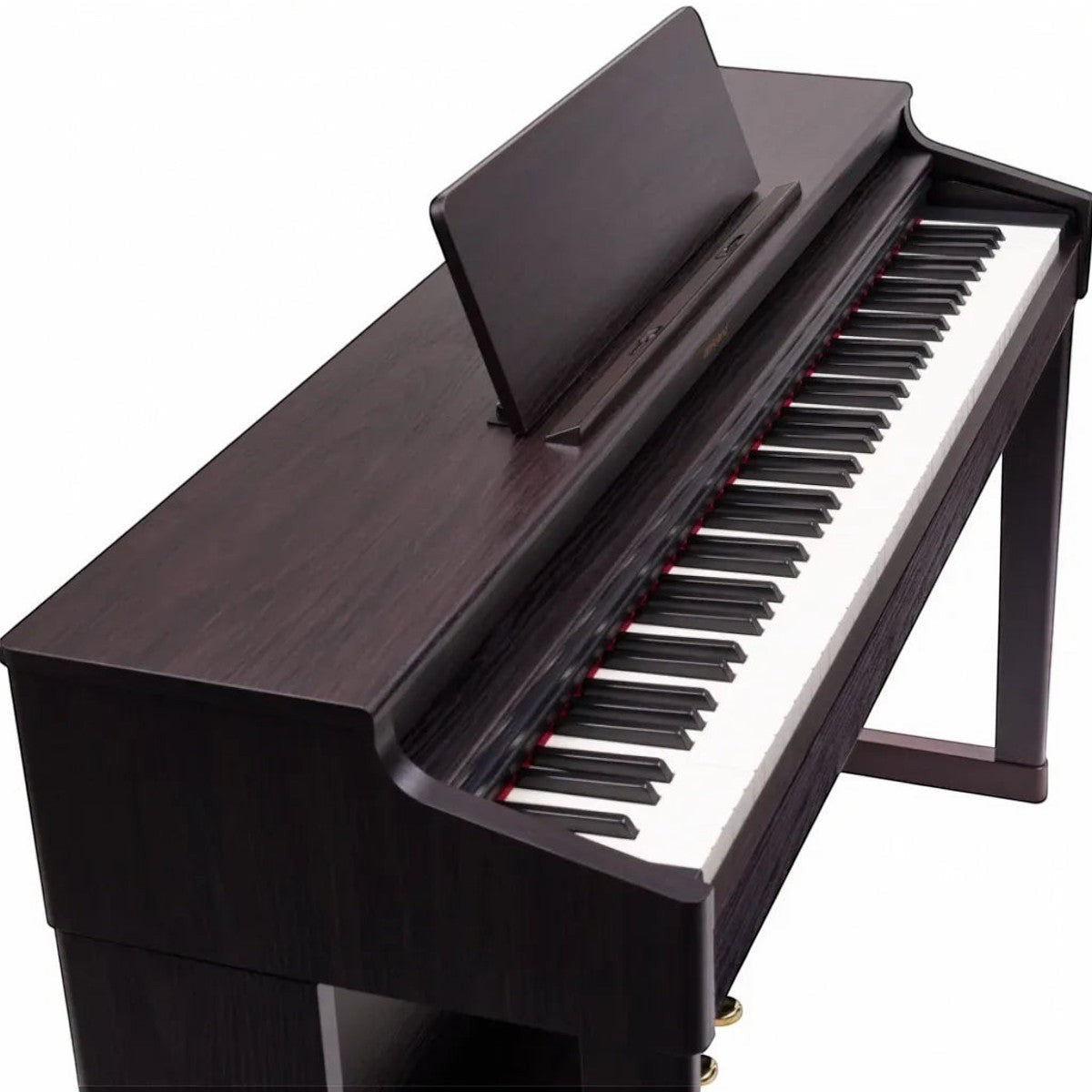 Đàn piano điện Roland RP701 dáng tủ màu gỗ tối tại TÂN NHẠC CỤ, thiết kế upright sang trọng với nắp phím trượt.