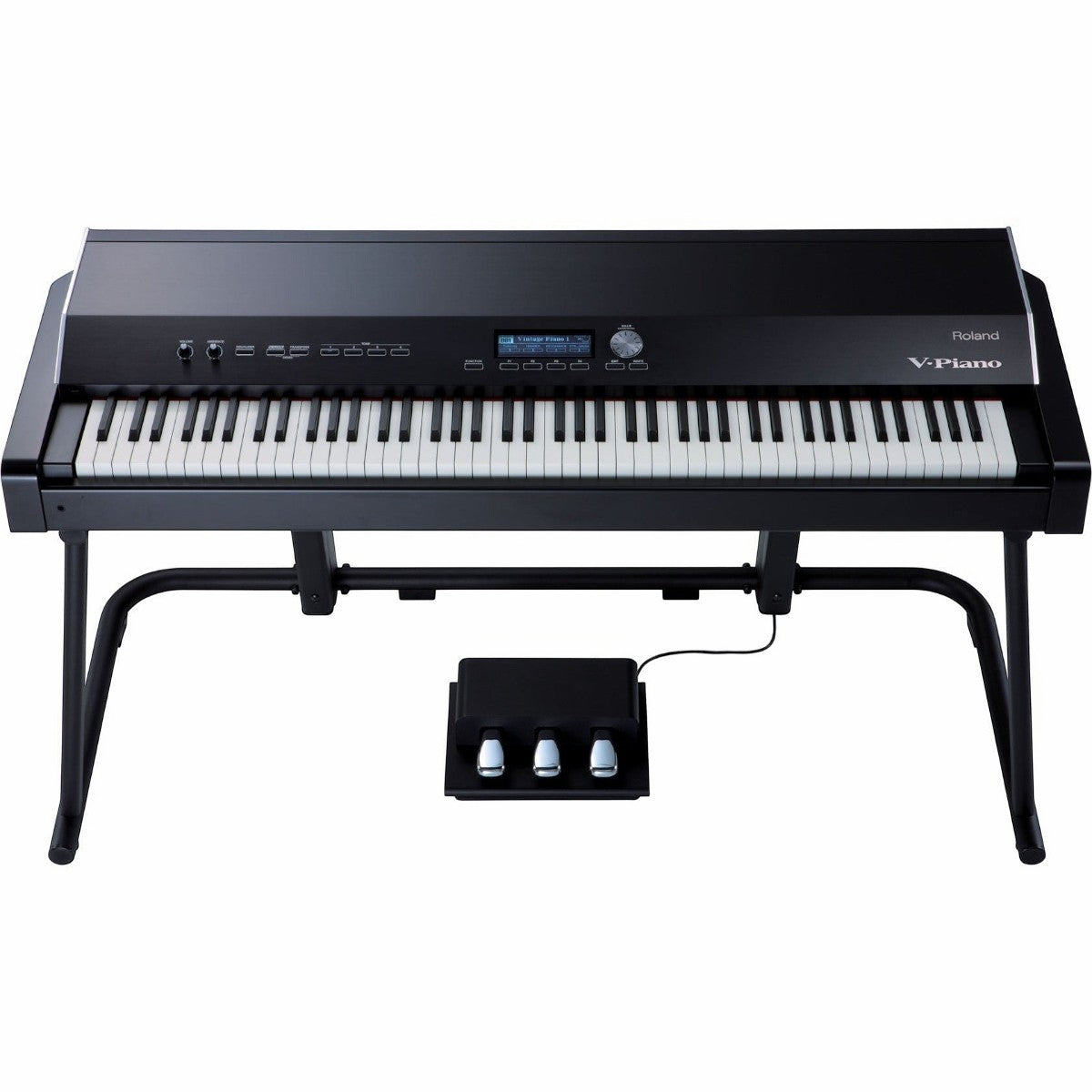 Đàn piano điện Roland V-Piano màu đen với bàn phím 88 phím PHA-III và bộ pedal rời tại Tân Nhạc Cụ