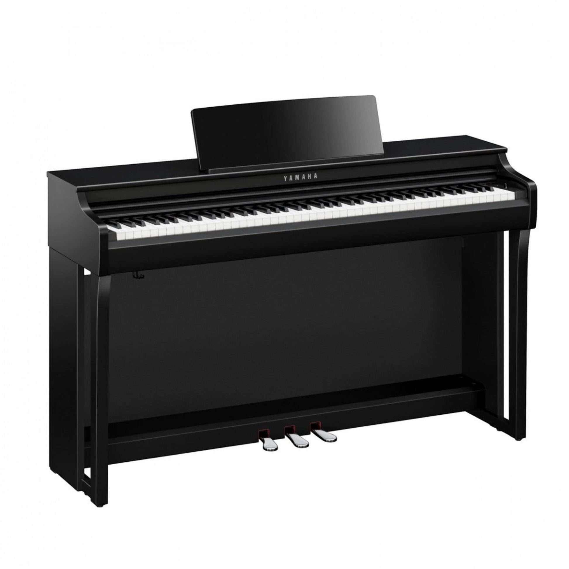 Đàn piano điện Yamaha CLP-825 màu đen mờ tại Tân Nhạc Cụ, thiết kế dáng tủ đứng sang trọng với 3 pedal.