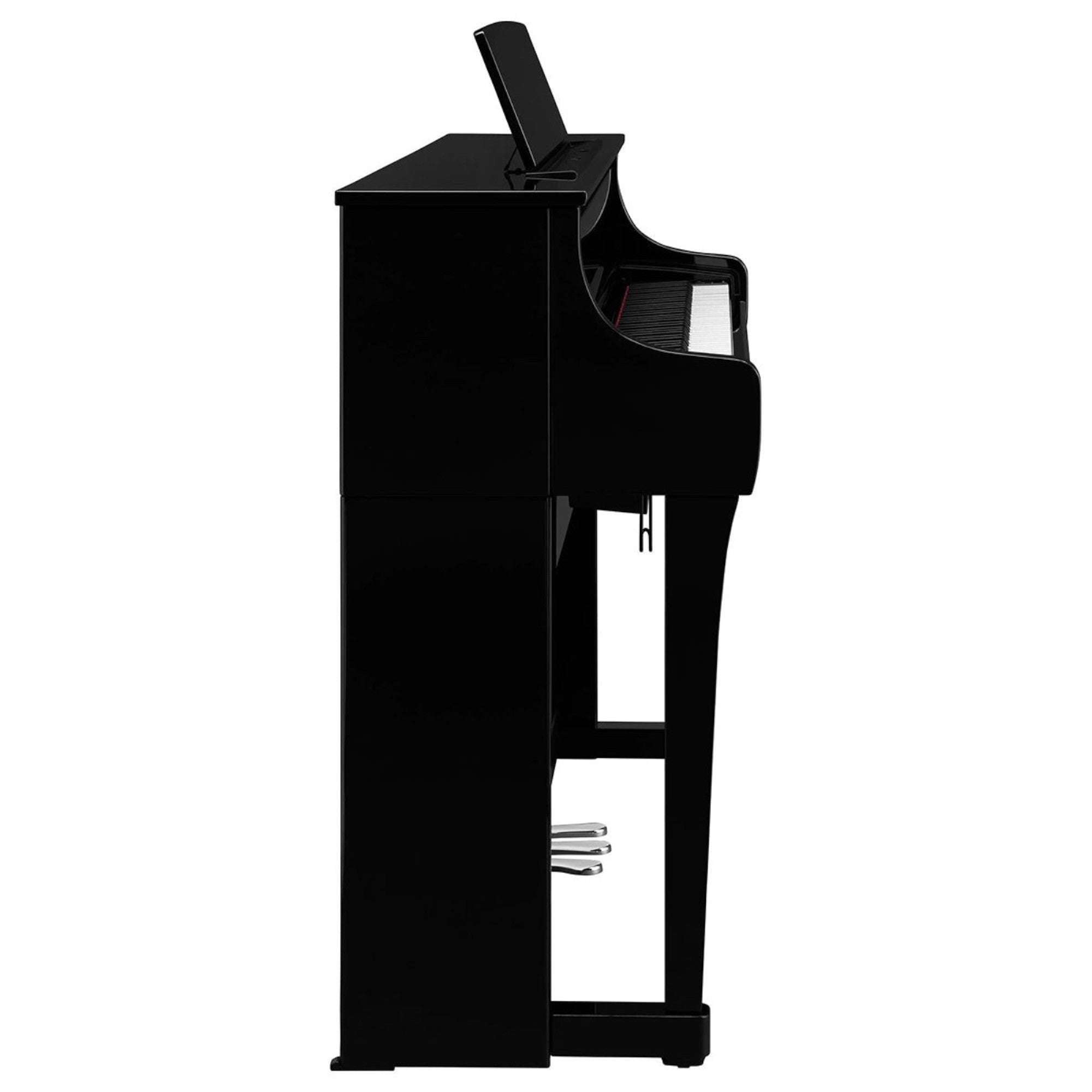 Đàn piano điện Yamaha CLP-875 màu đen bóng sang trọng tại TÂN NHẠC CỤ, góc nhìn nghiêng khoe dáng tủ đứng hiện đại.