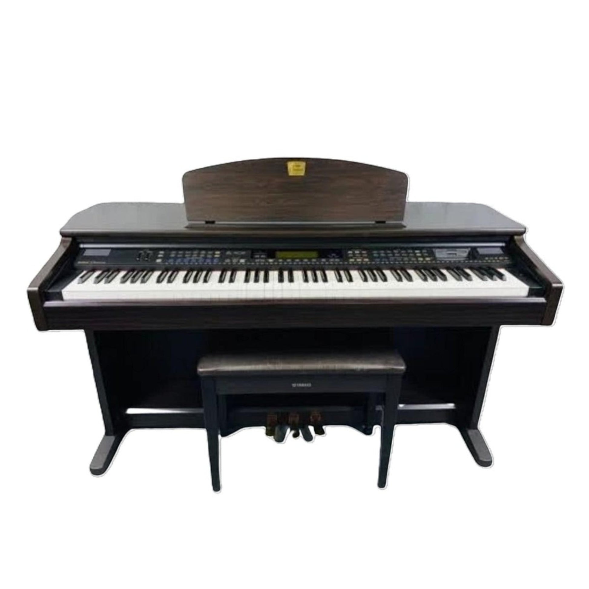 Đàn piano điện Yamaha CVP201 màu gỗ tối sang trọng với 88 phím và ghế ngồi tại TÂN NHẠC CỤ